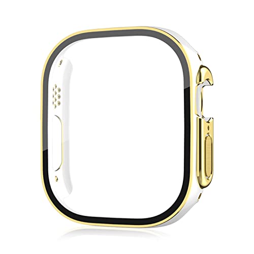 AMSOH Displayschutzfolie für Apple Watch Ultra 49 mm, Polycarbonat, Glas + Hülle, Stoßstange, gehärtetes Zubehör, iWatch Serie Ultra 49 mm (Farbe: Platin, Größe: Ultra 49 mm) von AMSOH