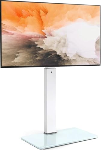 AMSOH Schwenkbarer TV-Ständer für 81,3 bis 178,8 cm große Fernseher, Universal-TV-Ständer mit stabiler Holzbasis (81,3 - 199,5 cm, Weiß) von AMSOH