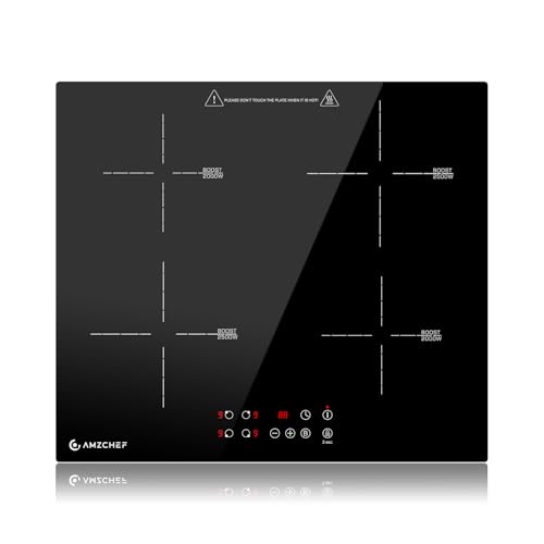 AMZCHEF Induktionskochfeld 60cm, 4 Platten Induktionskochfeld | Einbau Induktionskochplatte | Boost-Funktion | 9 Leistungsstufen | Sicherheitsschloss | Touch-Bedienung | Zeitschaltuhr | 7200W von AMZCHEF