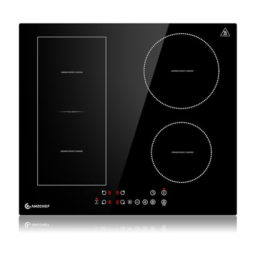 AMZCHEF Induktionskochfeld 60cm mit Flexzonen, 4 Zonen Induktionskochplatte mit Boost-Funktion und 9 Leistungsstufen, Pausenfunktion, Timer, Sicherheitsschloss, Überhitzungsschutz, BBQ, 7200W von AMZCHEF