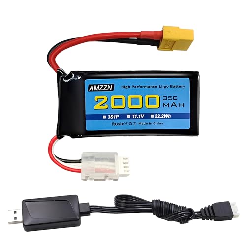 AMZZN 11.1V 2000mAh 35C 3S XT60 Stecker Lipo Batterie mit USB Ladekabel für RC Auto LKW Fernbedienung Schiff RC Drohne Quadcopter Hubschrauber FPV Drohne von AMZZN