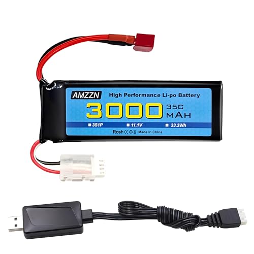 AMZZN 11.1V 3000mAh 35C 3S T Stecker Lipo Batterie mit USB Ladekabel für RC Auto LKW Fernbedienung Schiff RC Drohne Quadcopter Hubschrauber FPV Drohne von AMZZN