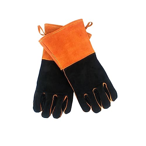 ANDRESLAD Outdoor Grillhandschuhe Aus Leder Hochtemperaturisoliert Verdickt Lange Schweißschutz Handschuhe Für Lagerfeuer Und Grillen Hitzebeständig Orange von ANDRESLAD