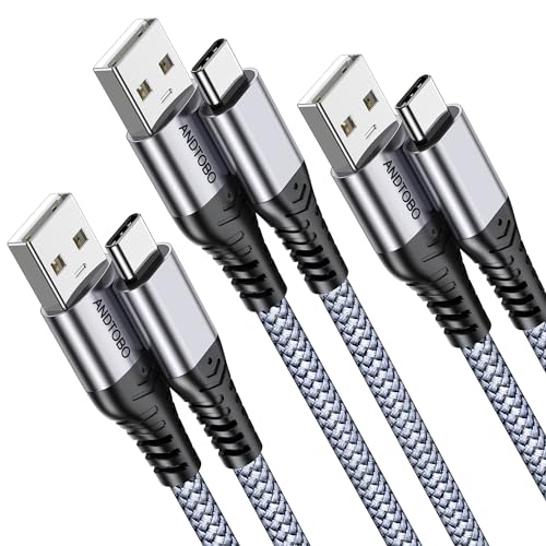 USB C Kabel, [3 Stück, 2M] 3.1A USB C Ladekabel Nylon Geflochten Kabel Schnellladekabel USB C Kompatibel mit iPhone 15 Plus Pro Max, Samsung S21 S22 S23 S23+ S23 Ultra S20 S10 S9, Note 20, Pixel 7 von ANDTOBO