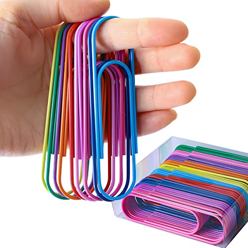 Colourful Paper Clips Large 100 mm Pack of 40 Bright Vinyl Coated Jumbo Paper Clips for Papers School Office Supplies von ANROI