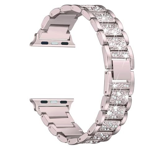 ANVEY Armband Kompatibel mit Apple Watch 41mm 40mm 38mm Series 9 8 7 6 5 4 3 2 1 SE Ultra2 für Damen, Bling Ersatz Armband Kompatibel mit iWatch, Sparkle Diamant Strass Edelstahl Metallarmband von ANVEY