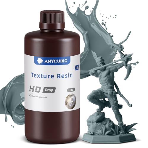 ANYCUBIC 14K Texture Resin, UV 405nm Hochpräzises 3D Drucker Resin, Mattes Finish, Geruchsarm, Leicht zu reinigen, Geeignet für verschiedene Miniaturszenen, HD Grau 1000g von ANYCUBIC