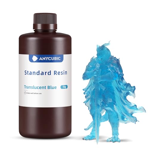 ANYCUBIC 3D Drucker Resin, UV 405nm Standard Rapid Photopolymer Resin, mit Hoher Genauigkeit, Schneller Aushärtung und Hervorragender Fließfähigkeit für den LCD 3D Printer (Transluzent Blau,1000g) von ANYCUBIC