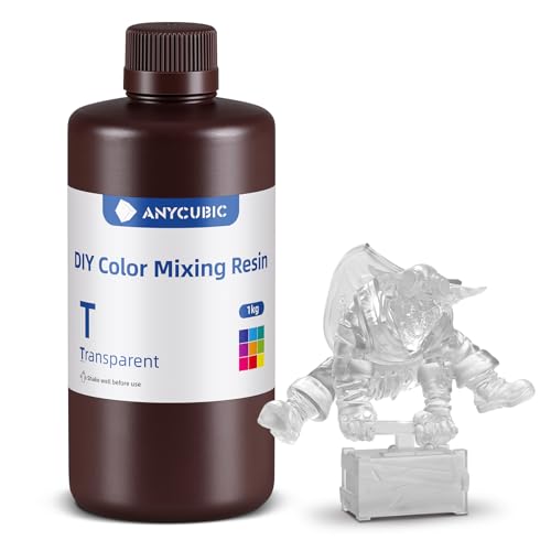 ANYCUBIC DIY Farbmisch Resin, 405 nm SLA UV-härtendes Harz mit DIY-Farbmischung, mit Standard-V2-Harzleistung, einstellbarer Transparenz, Unterstützt 100+ Farb-Debugging, Transparent, 1000g von ANYCUBIC