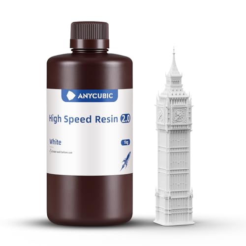 ANYCUBIC High Speed ​​2.0 3D Drucker Resin, Hochaktives, Niedrigviskoses und Hochliquides 3D-Harz, 170 mm/h Ultrahochgeschwindigkeitsdruck mit Anycubic Photon Mono M7 Pro 3D Drucker, Weiß, 1000g von ANYCUBIC