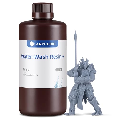 Wasser Abwaschbar Resin Plus, ANYCUBIC 3D Drucker Resin Water Washable, UV Resin 405nm Standard Photopolymer Harz Geringer Geruch für4/6/8K Geeignet LCD 3D Drucker, Grau 1000g von ANYCUBIC