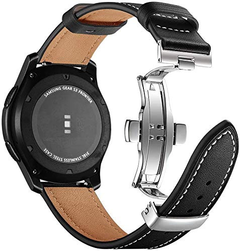 ANYE Kompatibel mit Armband Huawei Watch GT 2 46mm Lederarmband Armbänder Samsung Gear S3 Frontier Echte Leder, 22mm Leder Ersatzband Galaxy Watch 46mm für Samsung Gear S3/Galaxy Watch 46mm von ANYE