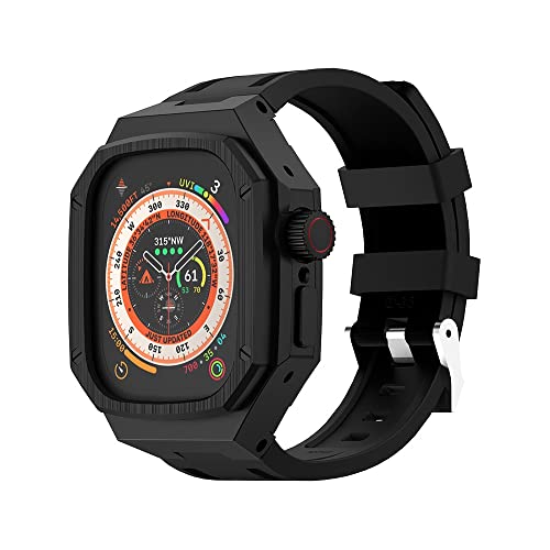 ANZOAT Luxuriöses Metall-Uhrengehäuse, 49 mm, Modifikationsset, für Apple Watch Ultra 49 mm, Edelstahl-Gehäuse, für iWatch 49 mm Mod-Silikonarmband (G) von ANZOAT