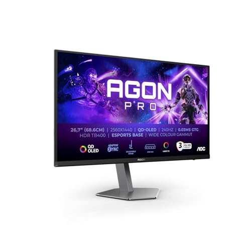 AOC Agon PRO AG276QZD2-27 Zoll QHD OLED Monitor, 240 Hz, 0,03 ms GtG, FreeSync Premium Pro, G-Sync comp., HDR400 (2560x1440, 2X HDMI 2.1, DisplayPort, USB Hub) schwarz von AOC