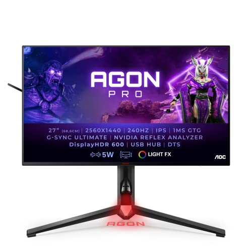 AOC Agon Pro AG274QS - 27 Zoll QHD Gaming Monitor, 300 Hz, 1 ms, FreeSync Premium, HDR600 (2560x1440, HDMI, DisplayPort, USB Hub) schwarz von AOC