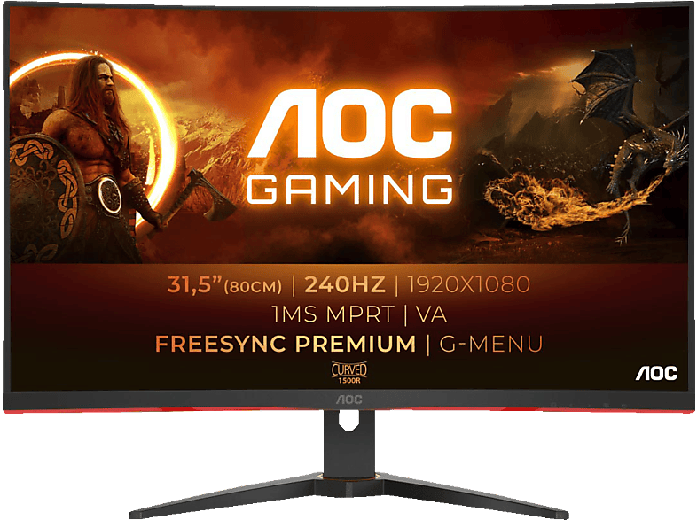 AOC C32G2ZE 32 Zoll Full-HD Gaming Monitor mit Low-Input Lag, G-menu, 6 Games mode, 240 Hz, 1 ms und AMD FreeSync Premium (1 Reaktionszeit, Hz) von AOC
