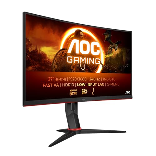 AOC Gaming C27G2Z3-27 FHD Curved Monitor, 240Hz - 280Hz Overclocked Fast VA 1ms GtG HDR10 Height Adjustable Stand Freesync (1920 x 1080, 300cd/m2, HDMI 2.0/DP 1.2) von AOC