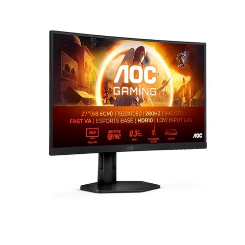 AOC Gaming C27G4ZXU - 27 Zoll FHD Curved Monitor, 280 Hz, 0.3 ms, FreeSync Premium, HDR10 (1920x1080, 2X HDMI, DisplayPort, USB Hub) schwarz/grau von AOC