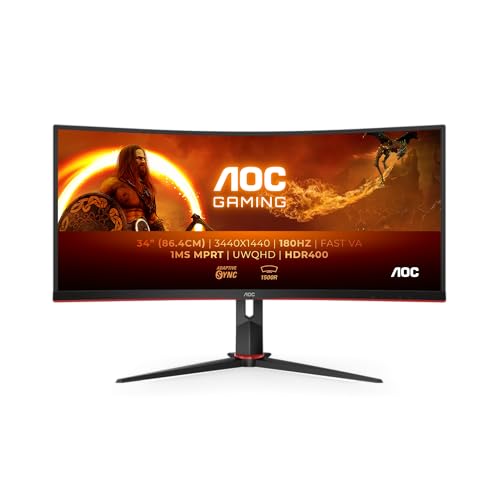 AOC Gaming CU34G2XP - 34 Zoll WQHD Curved Monitor, 180 Hz, FreeSync Prem., HDR400 (3440x1440, 1ms GtG, HDMI, DisplayPort, USB Hub) schwarz-rot von AOC