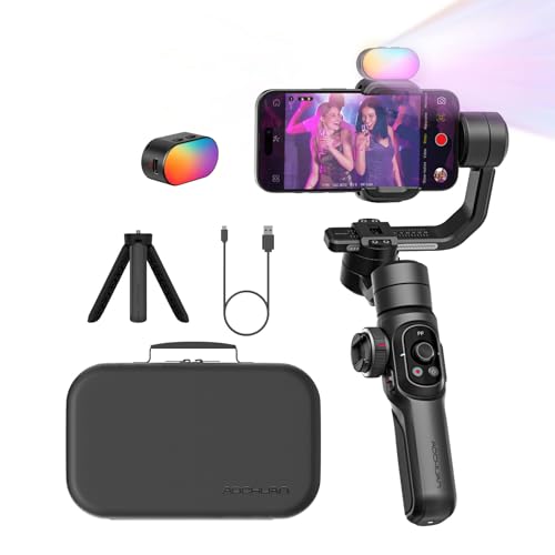 AOCHUAN Gimbal-Stabilisator für Smartphone, Telefon-Gimbal mit 8-Zoll-Verlängerungsstange, 3-Achsen-Gimbal mit magnetischem RGB-Fülllicht für Videoaufnahmen, kompatibel mit iPhone/Android-Smart S2-Kit von AOCHUAN