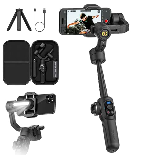 Professioneller Gimbal-Stabilisator für Smartphones, integrierte 18cm-Verlängerung und Fülllicht, 360°Gesichts/Objektverfolgungsstabilisator, 3-Achsen-Gimbal für iPhone und Android – AOCHUAN Smart S2 von AOCHUAN