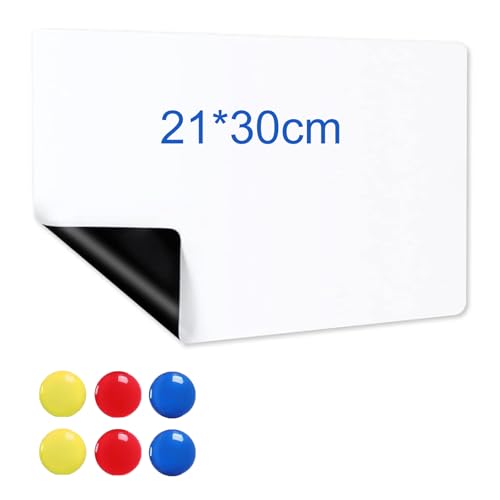 Magnetisches Whiteboard, Weiß Magnetisch Tafel, Trocken Abwischbar Magnettafel, Wiederbeschreibbar Weißtafel, Desktop A4-Format Magnettafel mit 6 Magnetschnalle, Schreibtafel Abwischbar, 30cmx21cm von AOMiGT