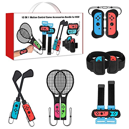 10 in 1 Zubehör-Kit Kompatibel für Nintendo Switch-Familien Zubehör-Kit für Nintendo Switch Joycon-Griff für Mario Super Rush Golf-/Tennisschläger/verstellbare Armbänder und Beinriemen/Griffhülle von AOPUTTRIVER