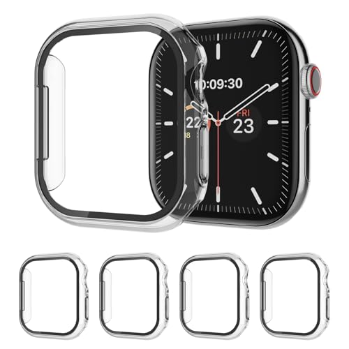 AOTUAO 4 Stück Hülle mit Displayschutz Für Apple Watch Series 10 42mm, PC Rundum Schutzhülle Kratzfest Schutzfolie Schutz Case für iWatch Series 10 42mm (4 Trasparente) von AOTUAO