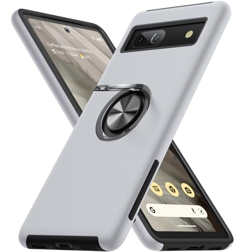 AOUIA für Google Pixel 7A Hülle, Handyhülle für Pixel 7A mit 360°Magnetischer Drehbarer Ständer, Kratzfest, Fingerabdruck-resistent-6.1" (TPU + PC, Silber) von AOUIA