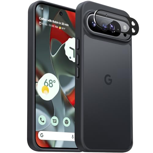 AOUIA für Google Pixel 9 Pro XL Hülle, Handyhülle für Google Pixel 9 Pro XL Case mit Kameraschutz, Stoßfest Militärstandard FallSchutz Transluzente Matt Silikon Schutzhülle für Pixel 9 Pro XL, Schwarz von AOUIA