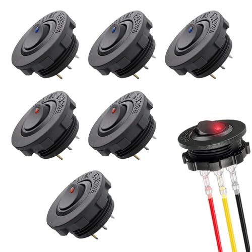 Schalter 12V 6 Stück Kippschalter 12V Schalter Wasserdicht Wippschalter mit LED Licht 3 Pin Rund Ein/Aus Schalter 12V Taste Rocker Kippschalter für Auto Marine Boot Beleuchtet KFZ Yacht (Rot, Blau) von AOUZOVLI