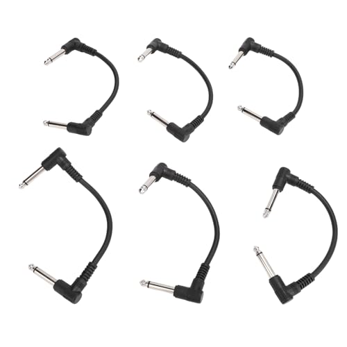 AOWINHIT 6er-Pack 15 Cm (6 Zoll) 1/4 Zoll Rechtwinkliges Gitarreneffektpedalkabel für Verstärker, Mikrofone, Keyboards, Elektro- und Bassgitarren – Flexibles Design (Schwarz) von AOWINHIT