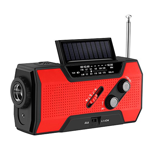 AOZBZ Solar-Handkurbel für Notfälle Selbstbetriebenes Notfallradio Wetterradio, 2000-mAh-Powerbank, helle Taschenlampe, Leselampe für Haushaltsnotfälle, Camping und im Freien von AOZBZ