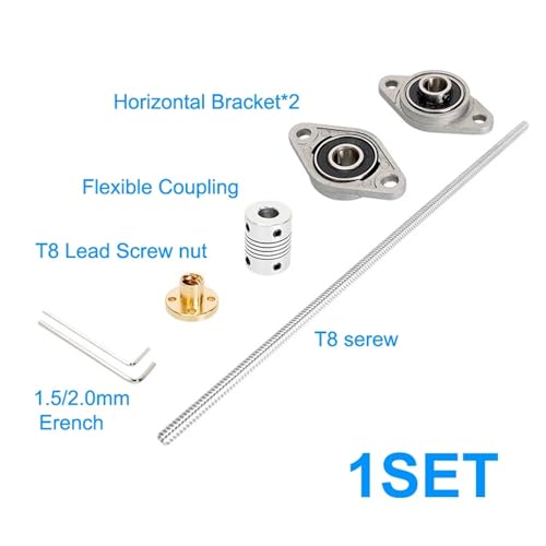 APAAZO T8 Leitspindelleitung 8 mm 500 mm 400 mm 350 mm 200 mm 100 mm vertikales horizontales Kit KFL08 KP08 mit Mutterlager CNC-3D-Druckerteile (Farbe: 1 Set horizontales Set, Größe: 330 mm) von APAAZO