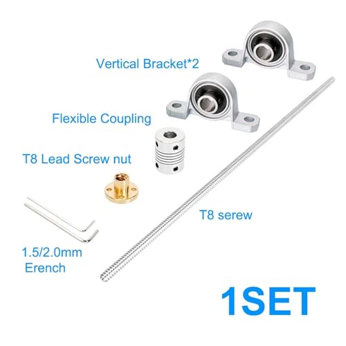 APAAZO T8 Leitspindelleitung 8 mm 500 mm 400 mm 350 mm 200 mm 100 mm vertikales horizontales Kit KFL08 KP08 mit Mutterlager CNC-3D-Druckerteile (Farbe: 1 Set vertikales Set, Größe: 300 mm) von APAAZO