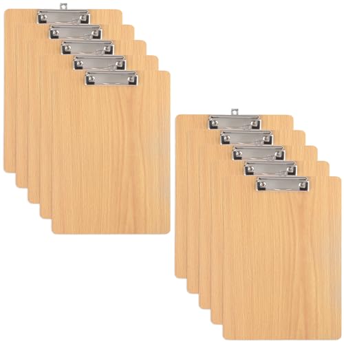 APACALI 10 Stück Klemmbrett A4, Klemmbrett Holz, Zwischenablage Schreibbrett, Pad Halter Clipboard mit Aufhängeose, A4 Clipboard für Büro Arbeit Klassenzimmer Business Restaurant, Hellbraun von APACALI