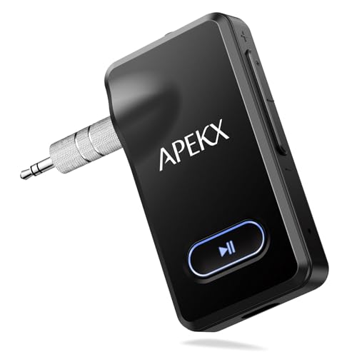APEKX Bluetooth-Adapter für Autos, kabelloser 3,5mm Aux Hi-Fi-Audioempfänger mit 15 Stunden Akkulaufzeit, für Heimstereoanlagen, kabelgebundene Kopfhörer und Lautsprecher (Schwarz) von APEKX