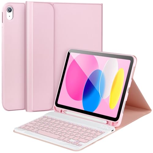 Tastatur hülle für iPad 10. Gen 2022 10,9 Zoll,iPad Hülle der 10. Gen mit Tastatur,Tastatur für iPad 10. Gen mit Stifthalter, abnehmbare Bluetooth-Tastaturhülle für iPad 10,9 Zoll 2022, Rosa von APHBZGE