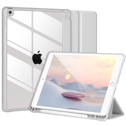 Hülle Kompatibel mit iPad 9/8/7. Gen 10.2'' 2019/2018/2017,Hülle für iPad 10.2 Zoll,Stoßfeste Hartschale Transparente Abdeckung mit Stifthalter,Tablet-Hülle für iPad 10.2'' mit Auto Wake/Sleep,Grau von APHBZGE