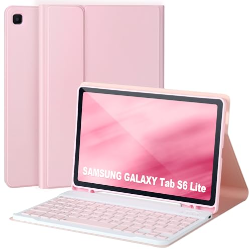 Tastatur Hülle für Samsung Galaxy S6 Lite 10,4 2024/2022/2020,Hülle mit Tastatur für Samsung S6 Lite mit S-Stift-Halter,Abnehmbare Bluetooth-Tastatur für Galaxy S6 Lite 10,4'',Auto Wake/Sleep,Rosa von APHBZGE