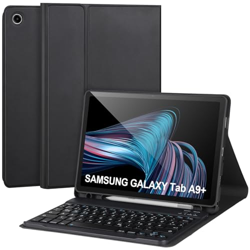 Tastaturhülle für Samsung Galaxy Tab A9+/Plus 11'' 2023 (SM-X210/X216/X218),Hülle mit Tastatur für Samsung Tab A9+ mit S-Pen-Halter,Abnehmbare Bluetooth-Tastatur für Galaxy A9+,Auto Wake/sleep,Schwarz von APHBZGE