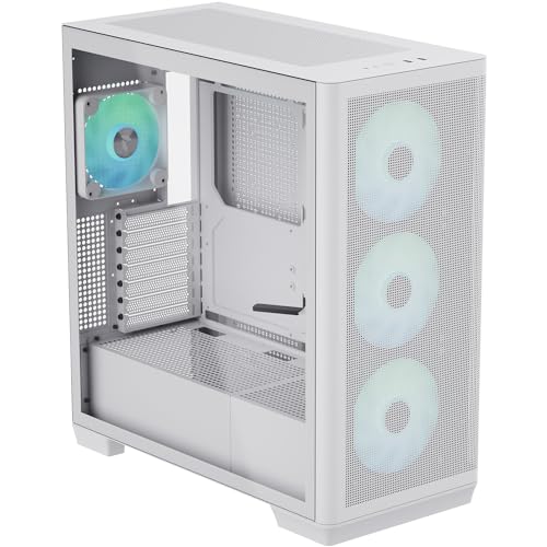 APNX C1 Mid-Tower ATX PC Gehäuse, Weiß, 4 Inkludierte High-Airflow APNX FP1 ARGB Lüfter, Bis zu 11 Lüfterplätze, Unterstützung für 360mm Wasserkühler Oben und seitlich, 5-Port PWM ARGB von APNX