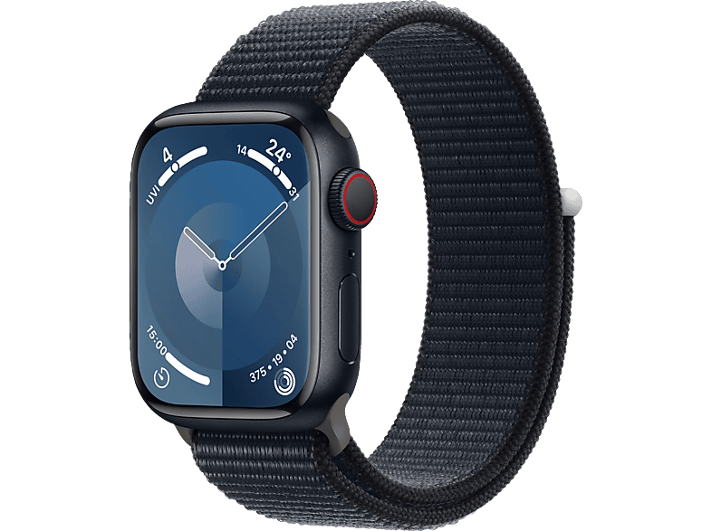 APPLE Watch Series 9 GPS + Cellular 41 mm Smartwatch Aluminium Textil Carbon Neutral, 130 - 200 mm, Mitternacht von APPLE