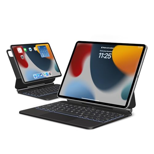 APPS2Car Magic Keyboard für iPad Pro 11 Zoll (1., 2., 3., 4. Generation) und iPad Air (4., 5. Generation), schwebender freitragender Ständer mit Trackpad-Tastatur mit Hintergrundbeleuchtung, Weiß von APPS2Car