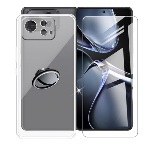 AQGGIIXY Handyhülle Transparent für Asus Zenfone 12 Ultra (6.78"), Weiche Schutzhülle + 1 Stück Gehärtetem Glas Schutzfolie, 360° Drehbar Handy-Ringhalter Cover für Asus Zenfone 12 Ultra - SH3 von AQGGIIXY