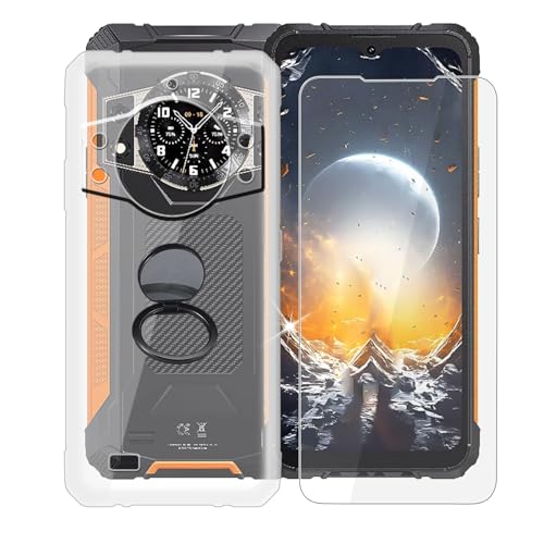 AQGGIIXY Handyhülle Transparent für Cubot Kingkong Ace 2 (6.56"), Weiche Schutzhülle + 1 Stück Gehärtetem Glas Schutzfolie, 360° Drehbar Handy-Ringhalter Cover für Cubot Kingkong Ace 2 - SH10 von AQGGIIXY