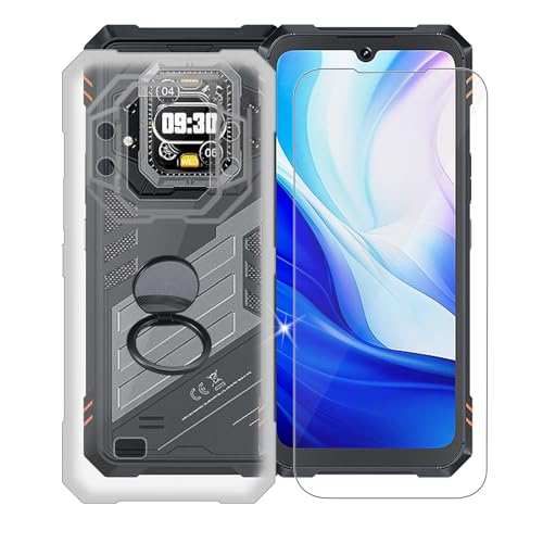 AQGGIIXY Handyhülle Transparent für Cubot Kingkong Star 2 (6.72"), Weiche Schutzhülle + 1 Stück Gehärtetem Glas Schutzfolie, 360° Drehbar Handy-Ringhalter Cover für Cubot Kingkong Star 2 - SH10 von AQGGIIXY