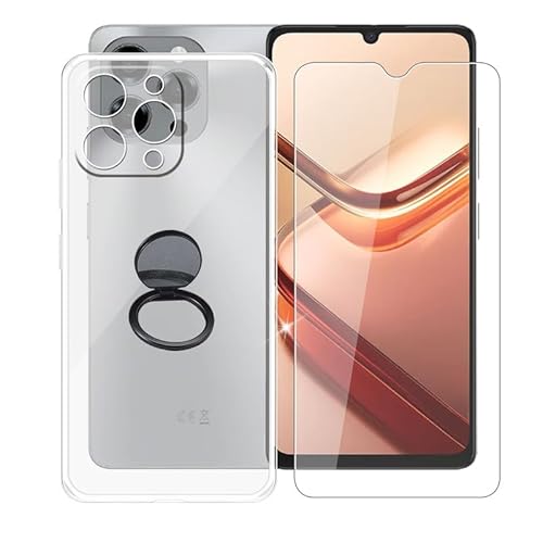 AQGGIIXY Handyhülle Transparent für Doogee Note 58 (6.75"), Weiche Schutzhülle + 1 Stück Gehärtetem Glas Schutzfolie, 360° Drehbar Handy-Ringhalter Cover für Doogee Note 58 - SH10 von AQGGIIXY