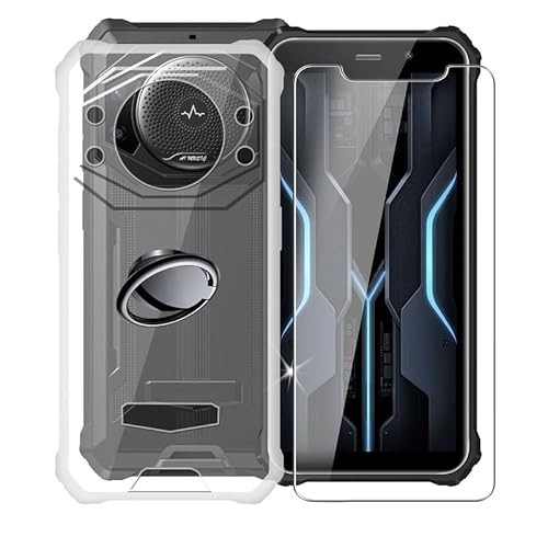 AQGGIIXY Handyhülle Transparent für Fossibot F101P (5.45"), Weiche Schutzhülle + 1 Stück Gehärtetem Glas Schutzfolie, 360° Drehbar Handy-Ringhalter Cover für Fossibot F101P - SH3 von AQGGIIXY