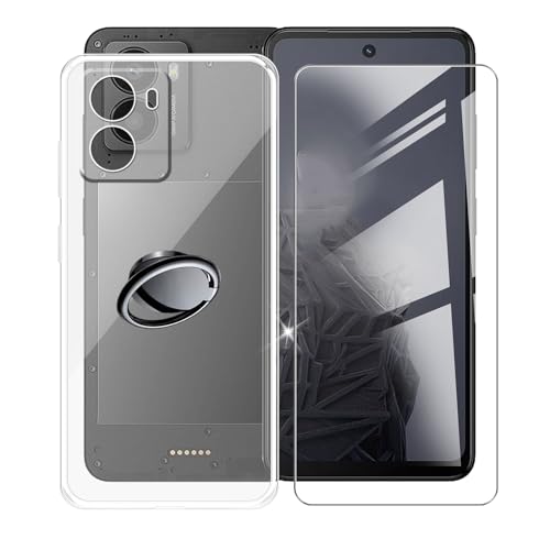 AQGGIIXY Handyhülle Transparent für HMD Fusion (6.56"), Weiche Schutzhülle + 1 Stück Gehärtetem Glas Schutzfolie, 360° Drehbar Handy-Ringhalter Cover für HMD Fusion - SH3 von AQGGIIXY